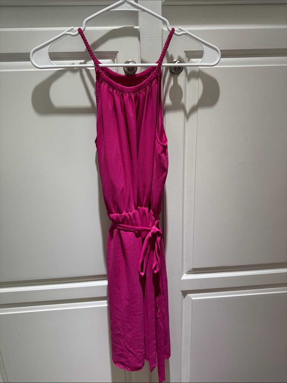 LOFT Girls Fuchsia Sleeveless Braided-Strap Belted Mini Dress